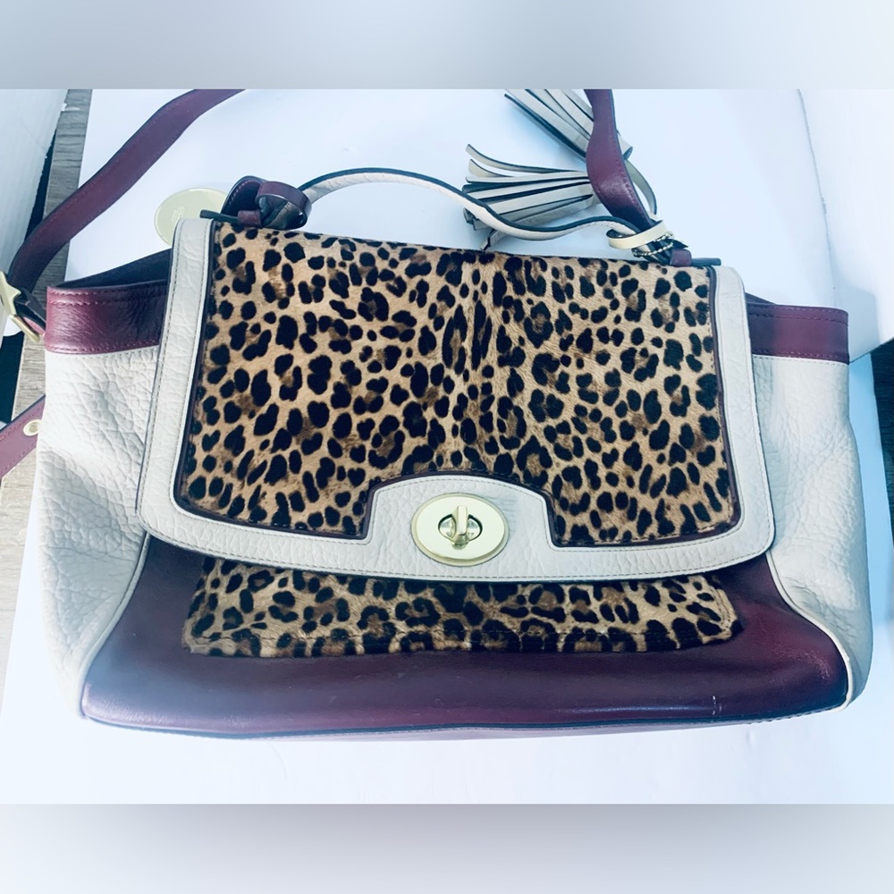 Beautiful COACH Leopard Haircalf Leather Handbag Purse Shoulder Bag Briefcase